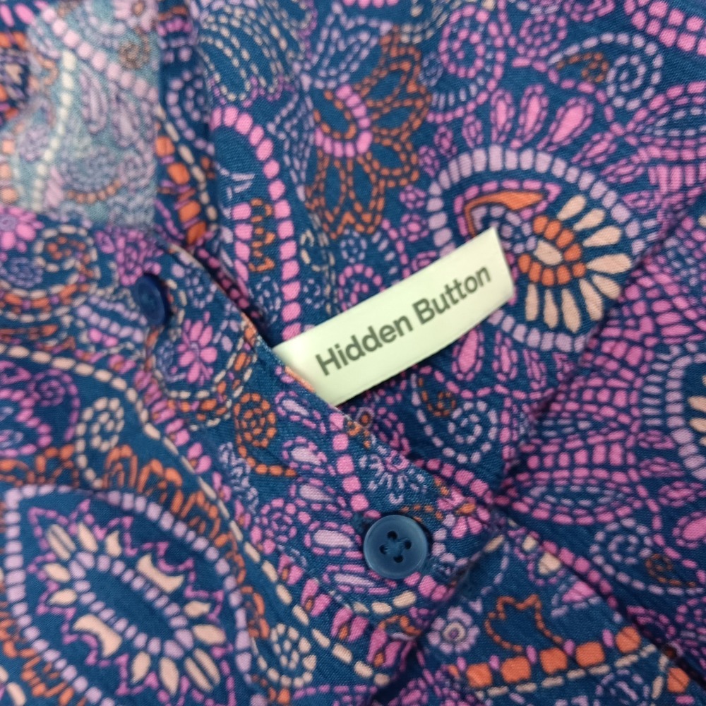 Terra & Sky Women's 0X 14W Blouse Paisley Boho Long Sleeve V-Neck Button Front T - Picture 7 of 9